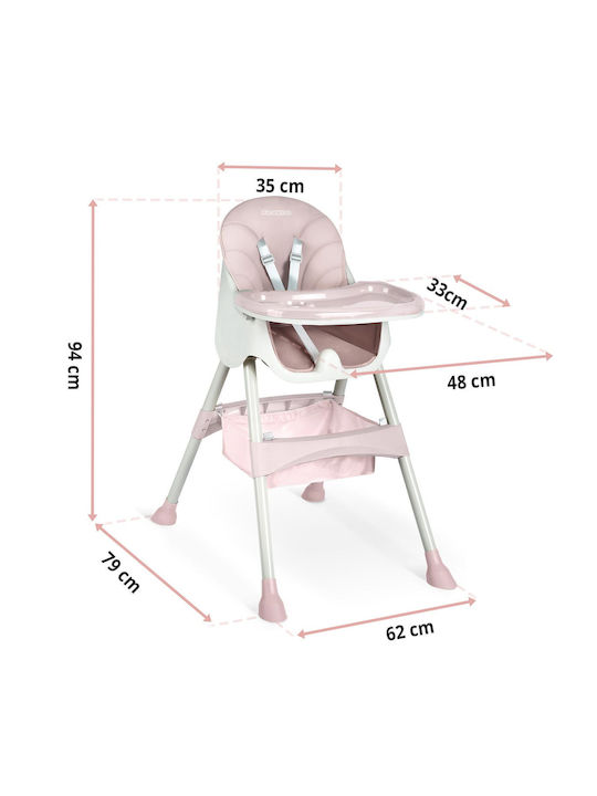 Ricokids Milo Klappbarer Baby Hochstuhl 3 in 1 mit Höhenverstellbar Rosa