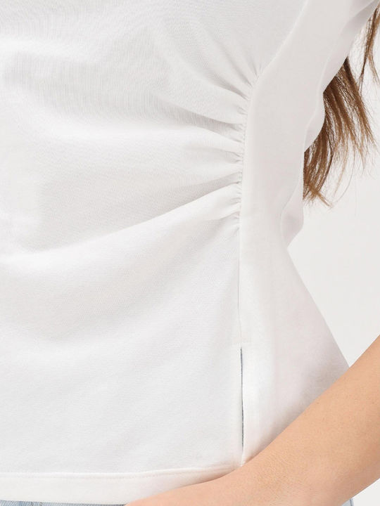Women's Cotton Short Sleeve White Blouse