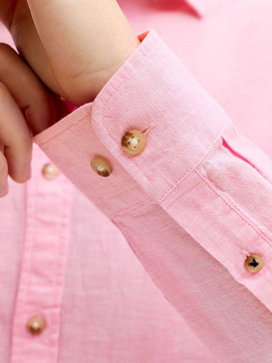 Long Sleeve Linen Shirt in Regular Fit Prism Pink