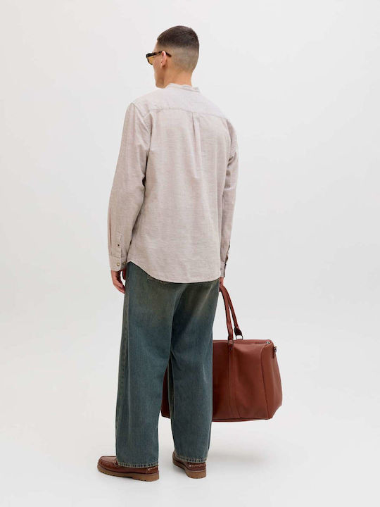 Long Sleeve Linen Shirt in Regular Fit Beige