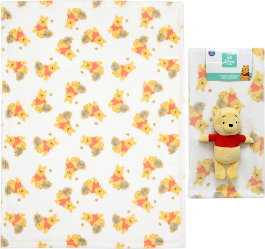 Dimcol Blanket Nursery Swaddling Blankets Winnie Fleece Beige with Animal 75x100cm 2pcs