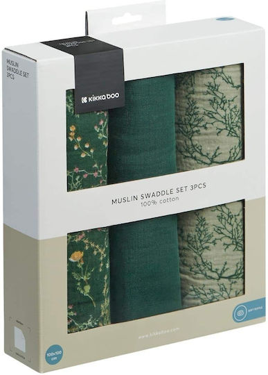 Kikka Boo Secret Garden Pânze de Înfășat din Muselină Green Verde 100x100εκ. 3buc