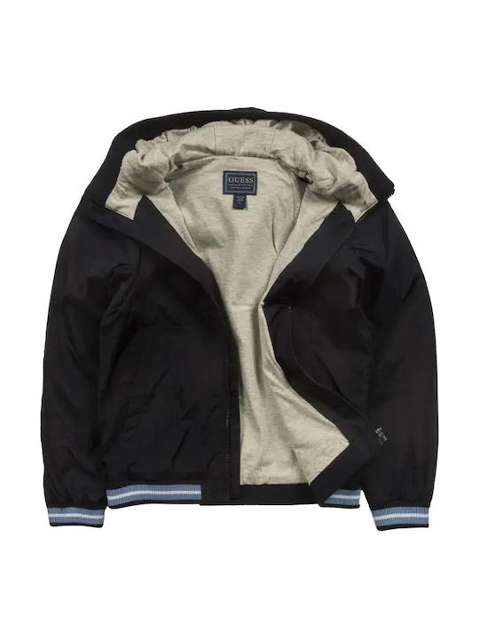 Kids Casual Short Windproof Jacket with Hood Blue