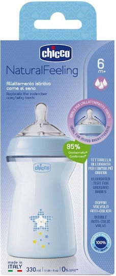 Chicco Πλαστικό Μπιμπερό Natural Feeling Κατά των Κολικών με Θηλή Σιλικόνης για 6+ μηνών Μπλε 330ml