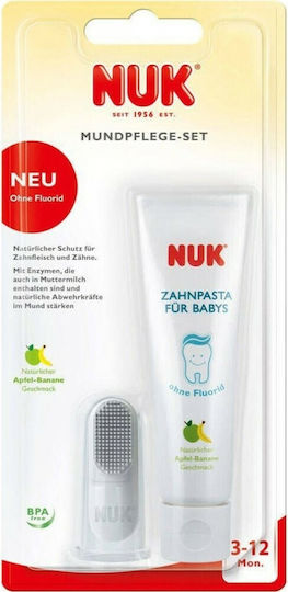 Nuk Tooth & Gum Cleanser Baby Toothpaste Set with Toothbrush for 3m+ 2 Pieces with Banana Flavor 40ml