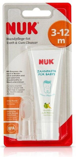 Nuk Tooth & Gum Cleanser Baby Toothpaste Set with Toothbrush for 3m+ 2 Pieces with Banana Flavor 40ml