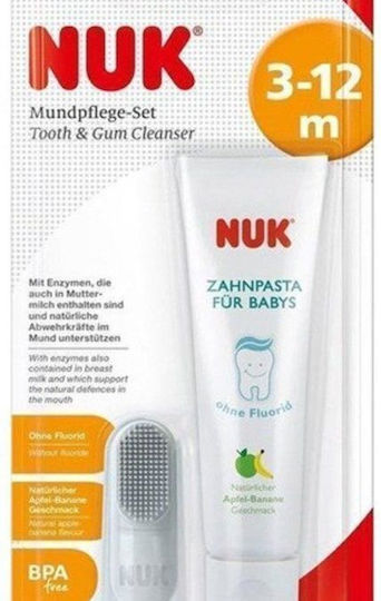 Nuk Tooth & Gum Cleanser Baby Toothpaste Set with Toothbrush for 3m+ 2 Pieces with Banana Flavor 40ml