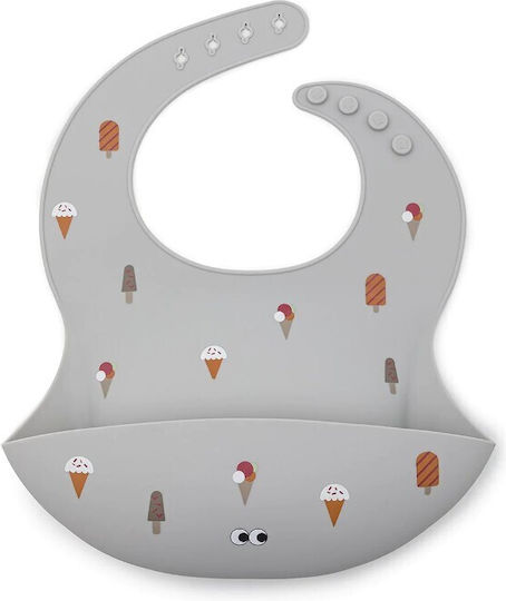 Noui Noui Ice Cream Waterproof Bib Silicone with Button & Pocket Gray for 4 m+