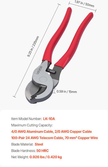 Vevor Electrician Cable Cutter Length 235mm