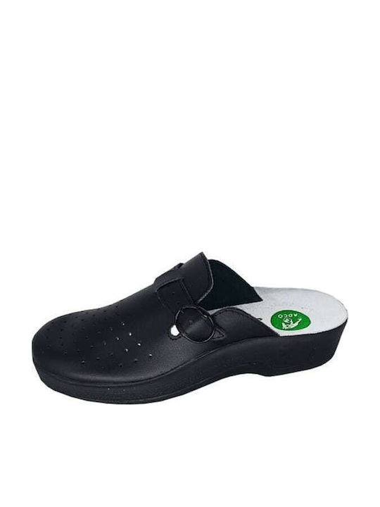 Adco Damen Leder Holzschuhe Schwarz