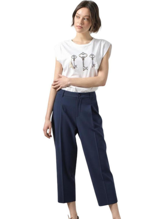 Damen Stoff Capri Hose in Regulärer Passform Blau