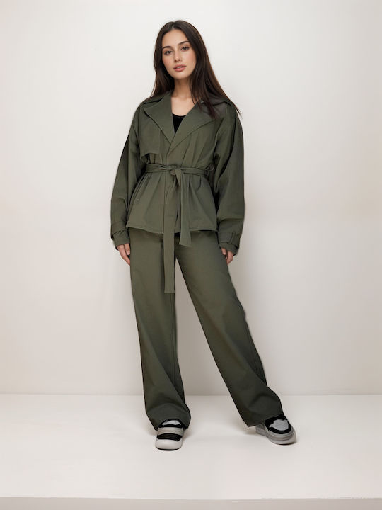 Women's Khaki Set with High Rise Trousers with Rubber Band