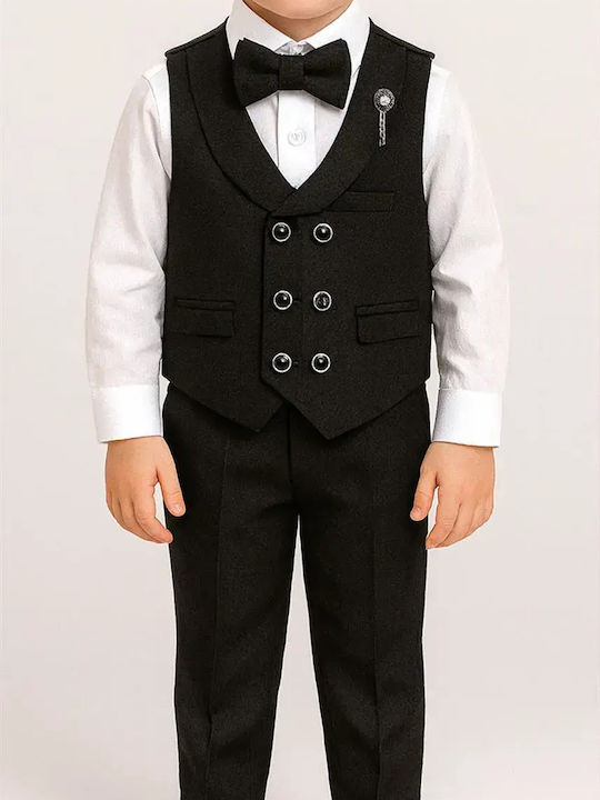Extan Bebe Costum de Botez cu Vestă pentru Băiat Negru 4buc