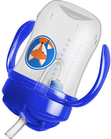 Baby- und Kleinkindbecher mit Griffen und Strohhalm aus Kunststoff Blau 270ml für 6 Monate+