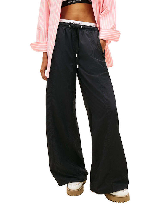 Damen Stoff Hose mit Gummizug Schwarz