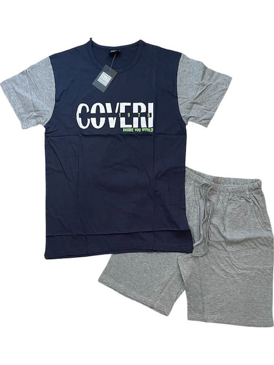 Enrico Coveri Sommer Herrenpyjama Bluse Marineblau