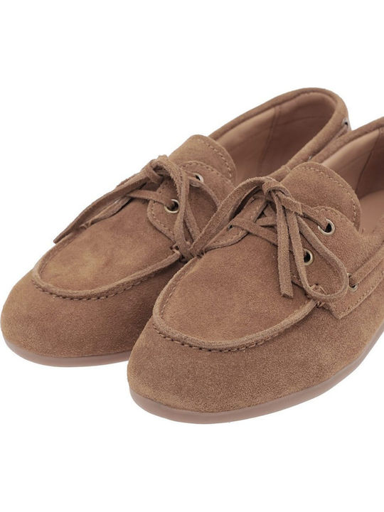 Leather Women's Boat Shoes In Tabac Brown Colour