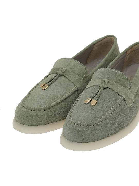 Δερμάτινα Γυναικεία Loafers σε Πράσινο Χρώμα