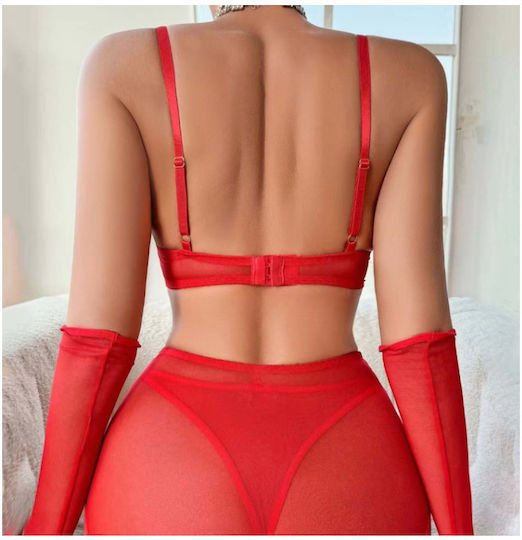 Aph Sexy Set Red Σεξυ Σετ Εσωρούχων Κόκκινο Αλυσίδα Js5314