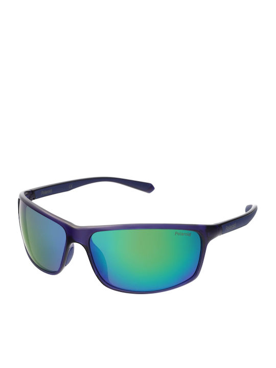 Polaroid Men's Sunglasses with Blue Plastic Frame and Green Polarized Mirror Lens PLD7036/S PJP5Z