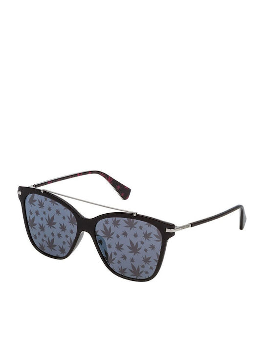 Police Women's Sunglasses with Black Plastic Frame and Blue Mirror Lens SPL404E 6XKL