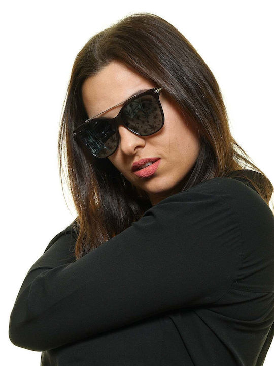 Police Women's Sunglasses with Black Plastic Frame and Blue Mirror Lens SPL404E 6XKL