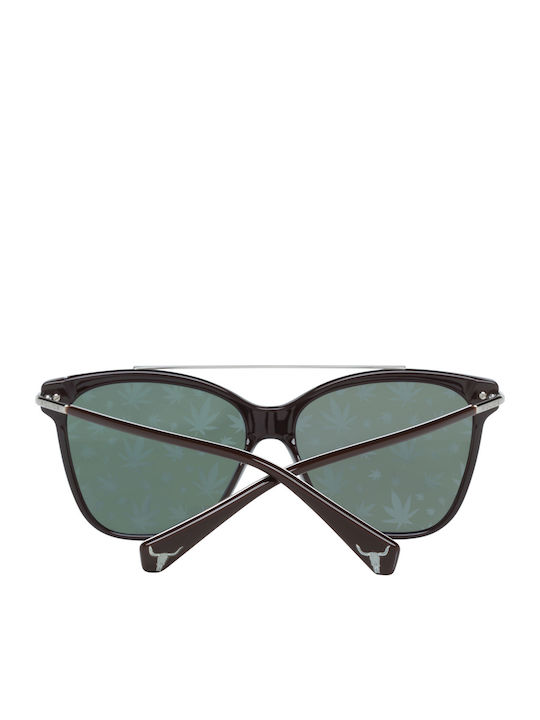 Police Women's Sunglasses with Black Plastic Frame and Blue Mirror Lens SPL404E 6XKL