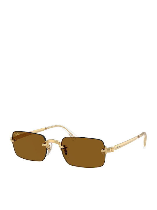 Ray Ban Unisex Sunglasses with Gold Metal Frame and Brown Lens RB3928 001/83