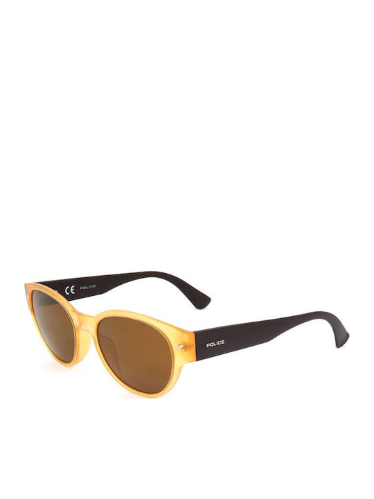 Police Men's Sunglasses with Yellow Plastic Frame and Brown Lens SPL151 760G