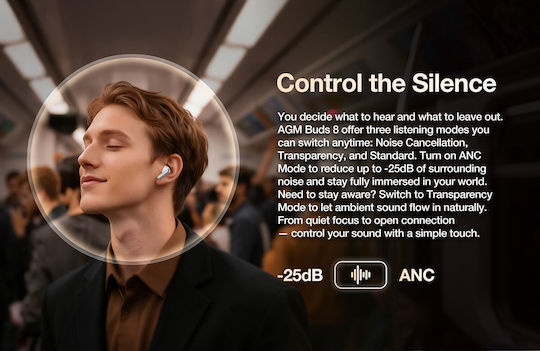 AGM Buds 8 Bluetooth Kopfhörer mit Schweißbeständigkeit und Ladekoffer Beige