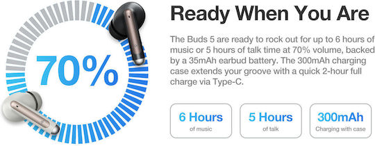 AGM Buds 5 Bluetooth Handsfree Ακουστικά με Αντοχή στον Ιδρώτα και Θήκη Φόρτισης Μπεζ
