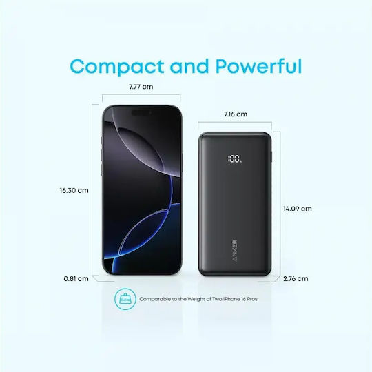 Anker Zolo Външна батерия 20000mAh 22.5W с USB-A Порт и USB-C Порт Power Delivery / Quick Charge Черен