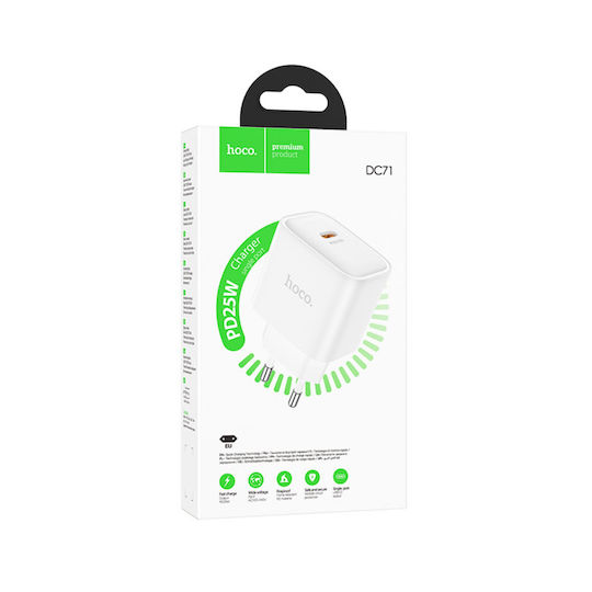 Hoco Φορτιστής Χωρίς Καλώδιο με Θύρα USB-C 25W Power Delivery Λευκός (DC71)