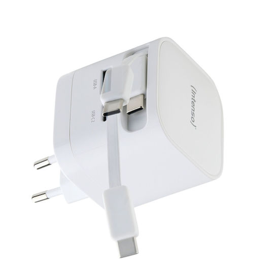 Intenso Φορτιστής GaN με Θύρα USB-A και Θύρα USB-C και Καλώδιο USB-C 65W Λευκός (7806522)