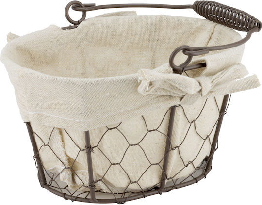 Set 6 Oval Bread Serving Baskets Raki 24.5x20x14cm Handle Made Metal Fabric