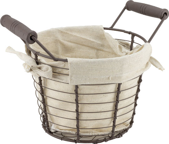 Set 6 Coșuri Rotunde Pentru Servirea Pâinii Mânere Din Lemn Fabricate Din Metal 15.5x12x14.5cm