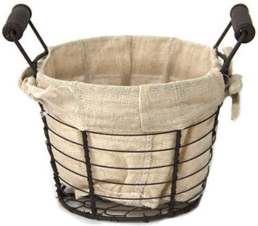 Coș Rotund De Pâine Pentru Servit Raki 15.5x12x14.5cm Din Metal Cu Mânere Din Lemn Și Material