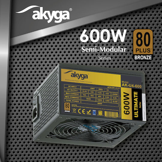 Akyga AK-U4-600 600W Black Computer Power Supply Full Wired 80 Plus Bronze
