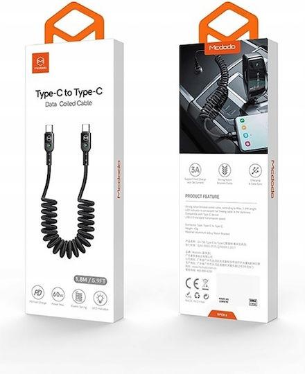Mcdodo Usb-c Spiral Spring Cable Fast Charging Usb Type-c Led 2m