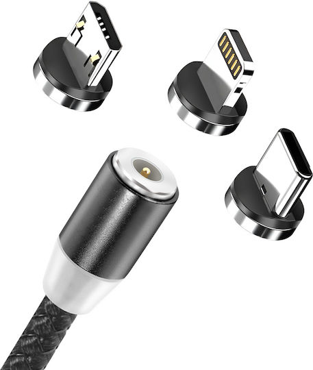 Avizar Cablu 3-in-1 Magnetic Usb-c Lightning Micro-usb La Usb-a 1m Negru