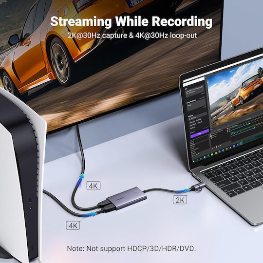 HDMI към USB-C/USB-A карта за заснемане на видео 4K Loop-out 2K 30Hz запис Plug & Play за живо излъчване съвместима със смартфон конзола DSLR камера лаптоп Windows PC MacOS Linux