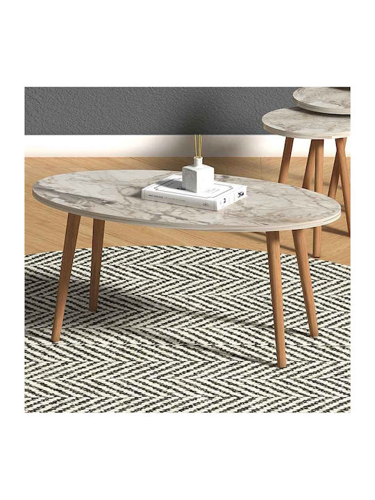 Oval Central Coffee Table Elips Wooden Marble Effect W90xL50xH41cm