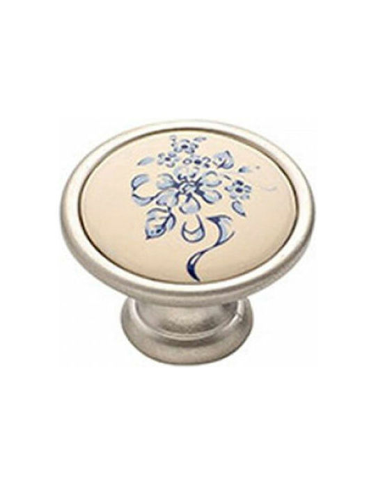 Roline 523 Antique Knob Furniture made of Porcelain Satin Nickel Blue D33mm 523 1pcs