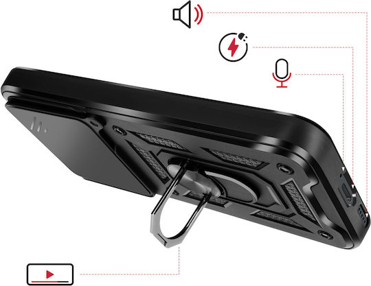 Husă Avizar Redmi Note 15 4g Capac Rotativ Cameră Inel Stand Negru