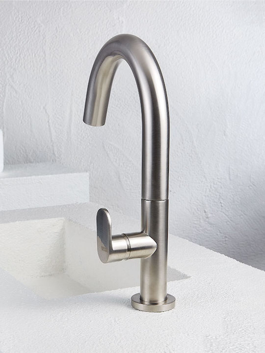 Slim Vicario Αναμεικτική Μπαταρία Νιπτήρα Inox