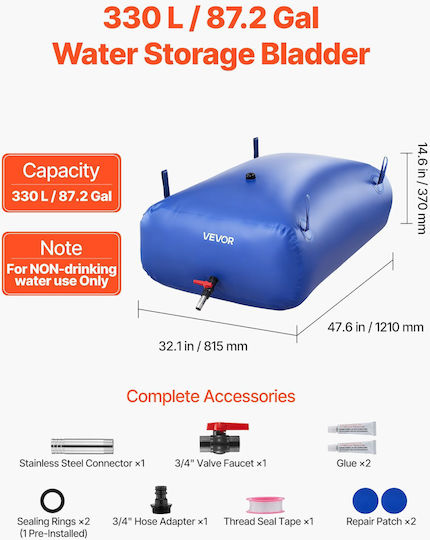 Vevor Rezervor Plastic de Apă / Combustibil Cilindric Vertical 330l Albastru