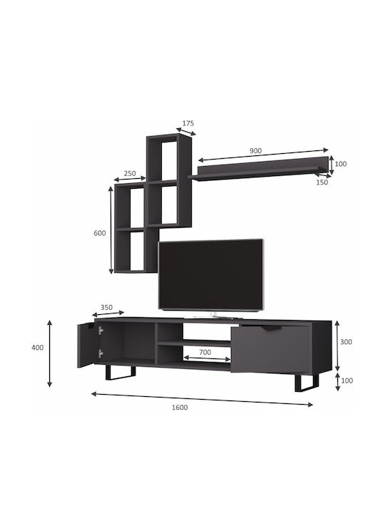 Wohnzimmer TV-Einheit Lonsa Grey L160xB35xH40cm