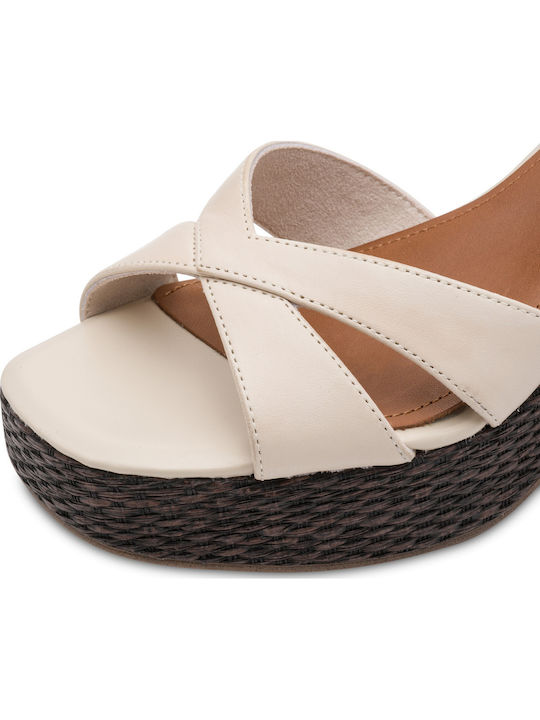 Damen Sandalen Aus Leder Beige