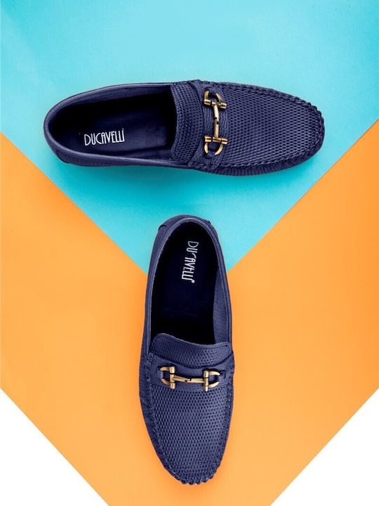 Leather Men's Moccasins in Blue Colour