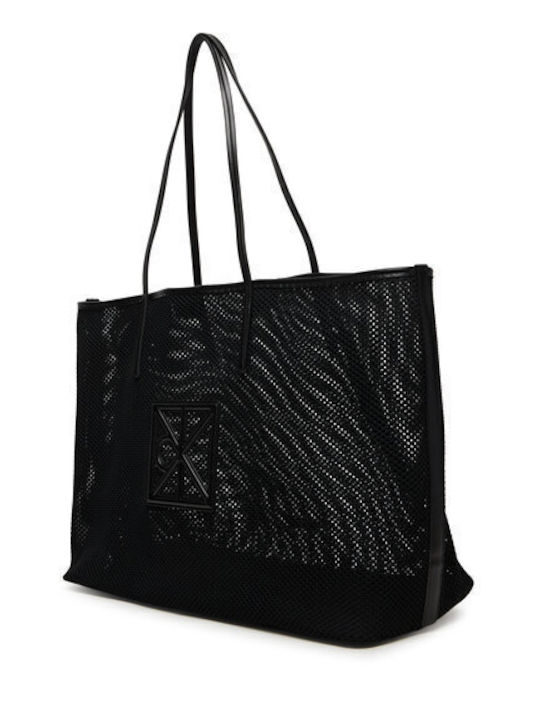 Emblem Fabric Women's Tote Handbag Black